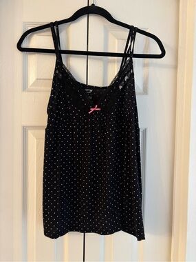 Apt. 9 Black Polka Dot Lace-Trim Cami with Pink Bow Accent